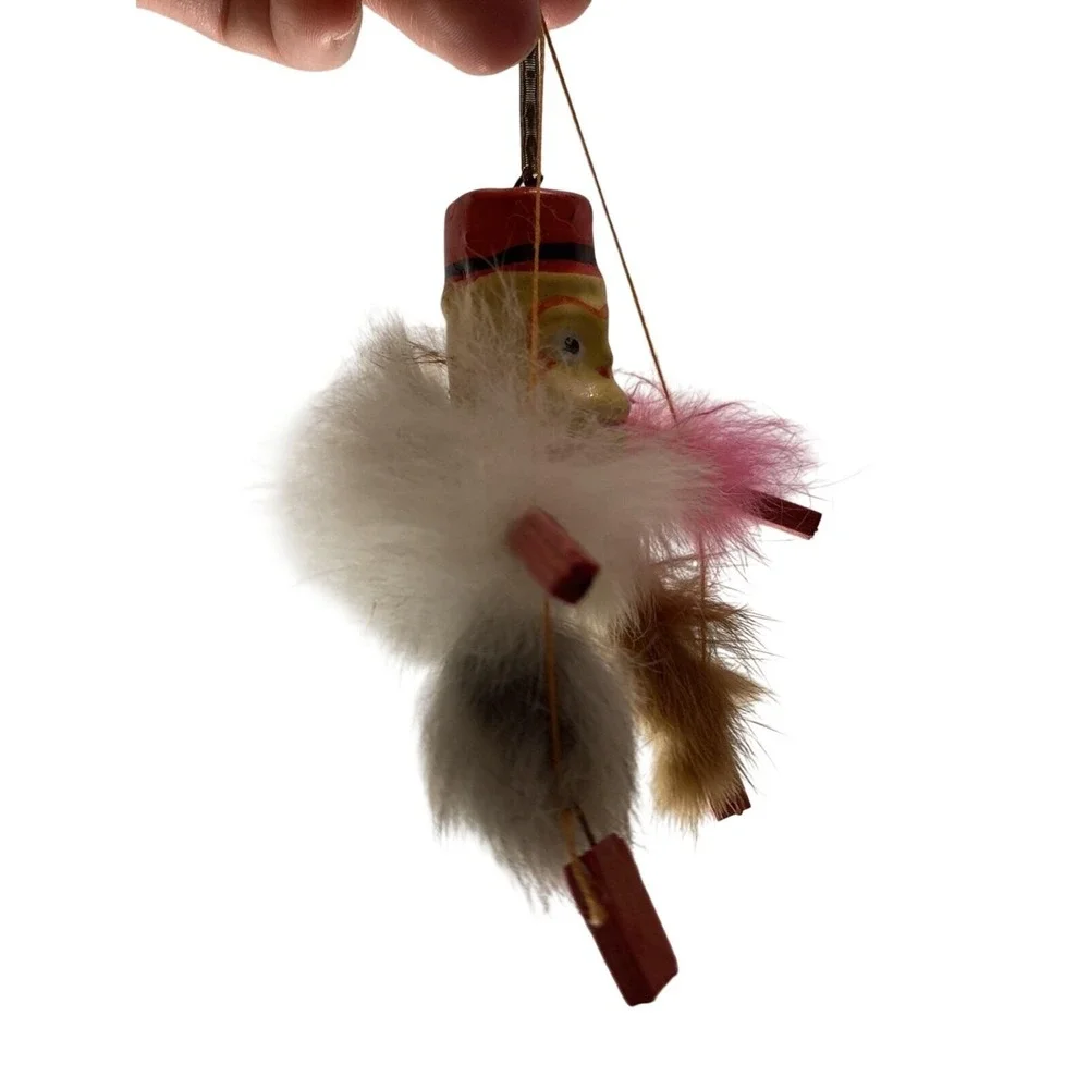 Antique Celluloid Monkey toy Hanging Bouncy Spring Feathers
